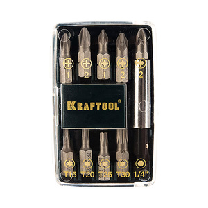 Набор бит KRAFTOOL с магнитным адаптером 26130-H10